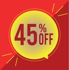 45% off. Discount for big sale. yellow balloon on a red background.