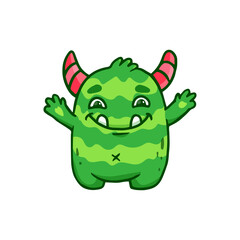 Cute cartoon monster on white background. Icon green monster.Funny Alien. Vector illustration 