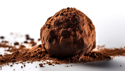 Organic chocolate truffle, gourmet indulgence on white background generated by AI
