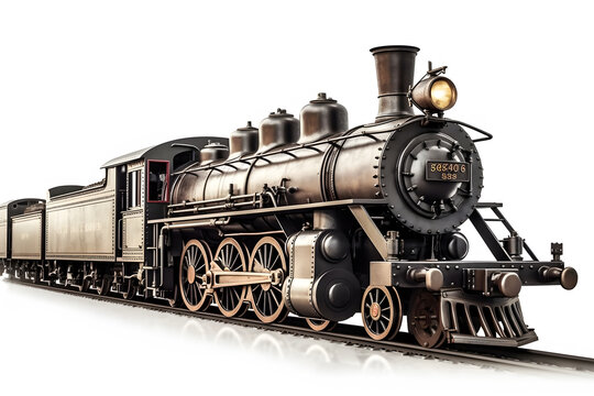 Vintage steam locomotive on a white background. Neural network AI generated art