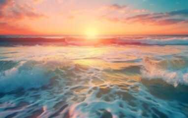 Naklejka na ściany i meble Inspirational calm sea with sunset sky. Meditation ocean and sky background. Pastel Colorful horizon over the water, pink , orange beautiful nature landscape sea beach