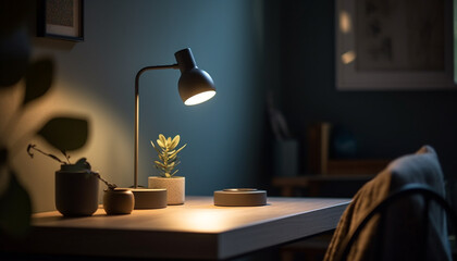 Modern elegance illuminates comfortable living room design generated by AI