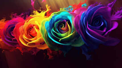 Fototapeta na wymiar Rainbow Color Roses created with Generative AI Technology, ai, generative