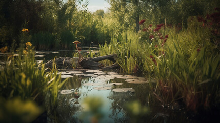 A Natural Haven: A Wetland's Array of Plants and Their Importance. Generative AI.