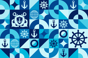 National Maritime Day. Seamless geometric pattern. Template for background, banner, card, poster. Vector EPS10 illustration.