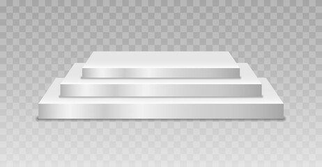 Set of blank stage or pedestal mockups. Podium, abstract geometric empty museum scenes, exhibits for award ceremony or product presentation. geometric empty product stands, realistic 3d vector set.