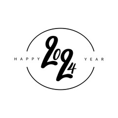 A vector design template for the number 2024 in a circle with wishes. The illustration includes a logo in the form of a black label, which can be used for diaries, notebooks, calendars, and web pages.