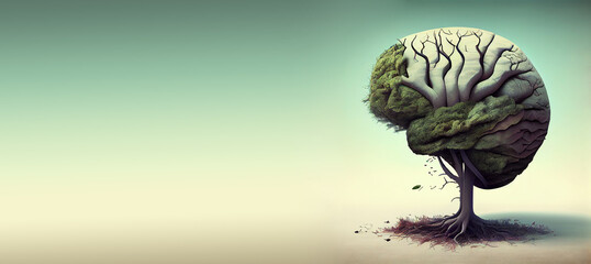 Human brain tree, self care and mental health concept, positive thinking, creative mind, personal growth, generative AI
