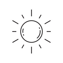 Sun icon. Sun line icon. Sunshine flat vector sign. Sunny symbol. Weather forecast sun outline sign design. Sunlight with ray pictogram. summer weather sun icon. UX UI icon