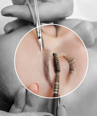 Makeup artist does facial hair removal procedure. Beautiful girl having Permanent Make-up on her...