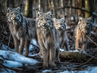 Group of Canada Lynx in natural habitat (generative AI)