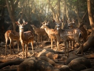 Fototapeta premium Group of Deer in natural habitat (generative AI)