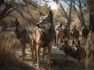Group of Wolf in natural habitat (generative AI)