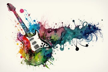 Colorful watercolor grunge background with electric guitar