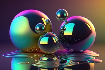 Abstract background with water drops, bubbles, spheres