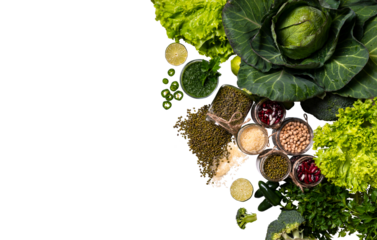 Organic vegetables on isolated png background farming and healthy food copy space flat lay presentation frame