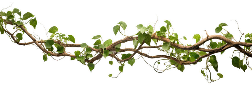 jungle branch with ivy growing isolated on a transparent background, generative ai