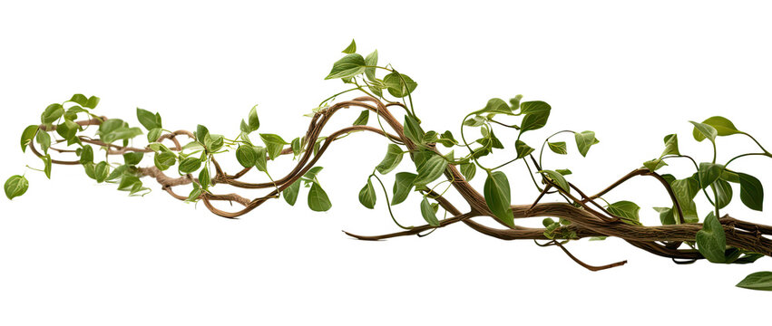 twisted jungle branch with plant growing isolated on a transparent background, generative ai