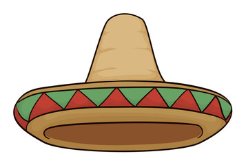 Bottom view of Mexican sombrero with red and green triangles on the trim, Vector illustration