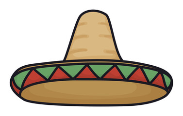Sombrero or charro hat in flat colors and outlines, Vector illustration