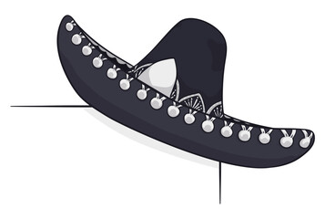 Black mariachi hat with silver ornaments, decorating the corner, Vector illustration