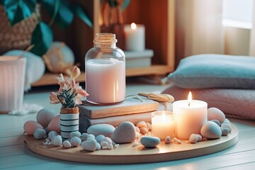 Fototapeta na wymiar Wellness Oasis: Relaxing Self-Care Spaces for Balance and Well-Being using generative AI