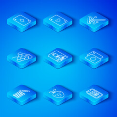 Set line Casino chips, dealer, slot machine with strawberry, Deck of playing cards, Stick for, grape, Playing diamonds and poker tournament invitation icon. Vector