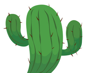 Close-up of a green cactus with thorns in cartoon style, Vector illustration
