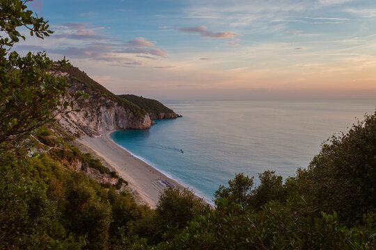 Mylos beach in Leykada island in Greece during sunset in summer