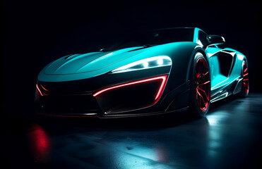 A generic and unbranded sport car illuminated with colorful lights, generative ai illustration