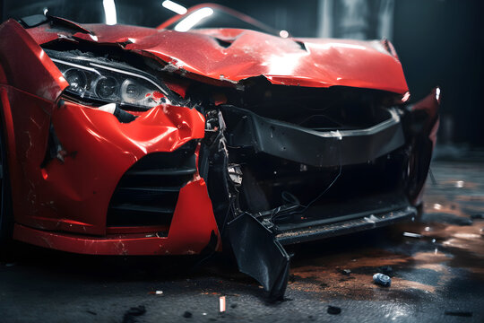 A red crashed car, generative ai illustration