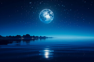 Naklejka na ściany i meble The moonlight shines on a blue sky background. Generative, ai