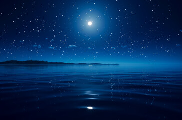 Fototapeta premium The stars are shown in the blue sky at night, in the style of photo-realistic landscapes, a simple, soft atmospheric perspective. Generative Ai. 