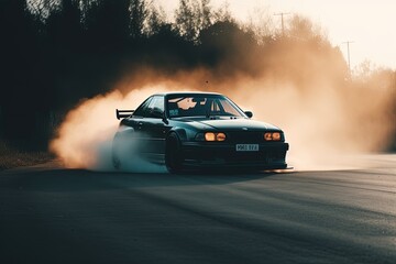 A race car driver executing a perfect drift around a hairpin turn on a track - obrazy, fototapety, plakaty