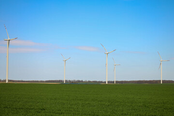 Renewable energy windmills on the field