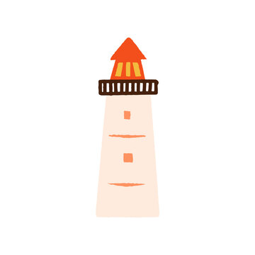 Cute hand-drawn style Lighthouse, sea-light, flashlight. Beacon, lantern vector illustration. Hope, sailing symbol Generative AI