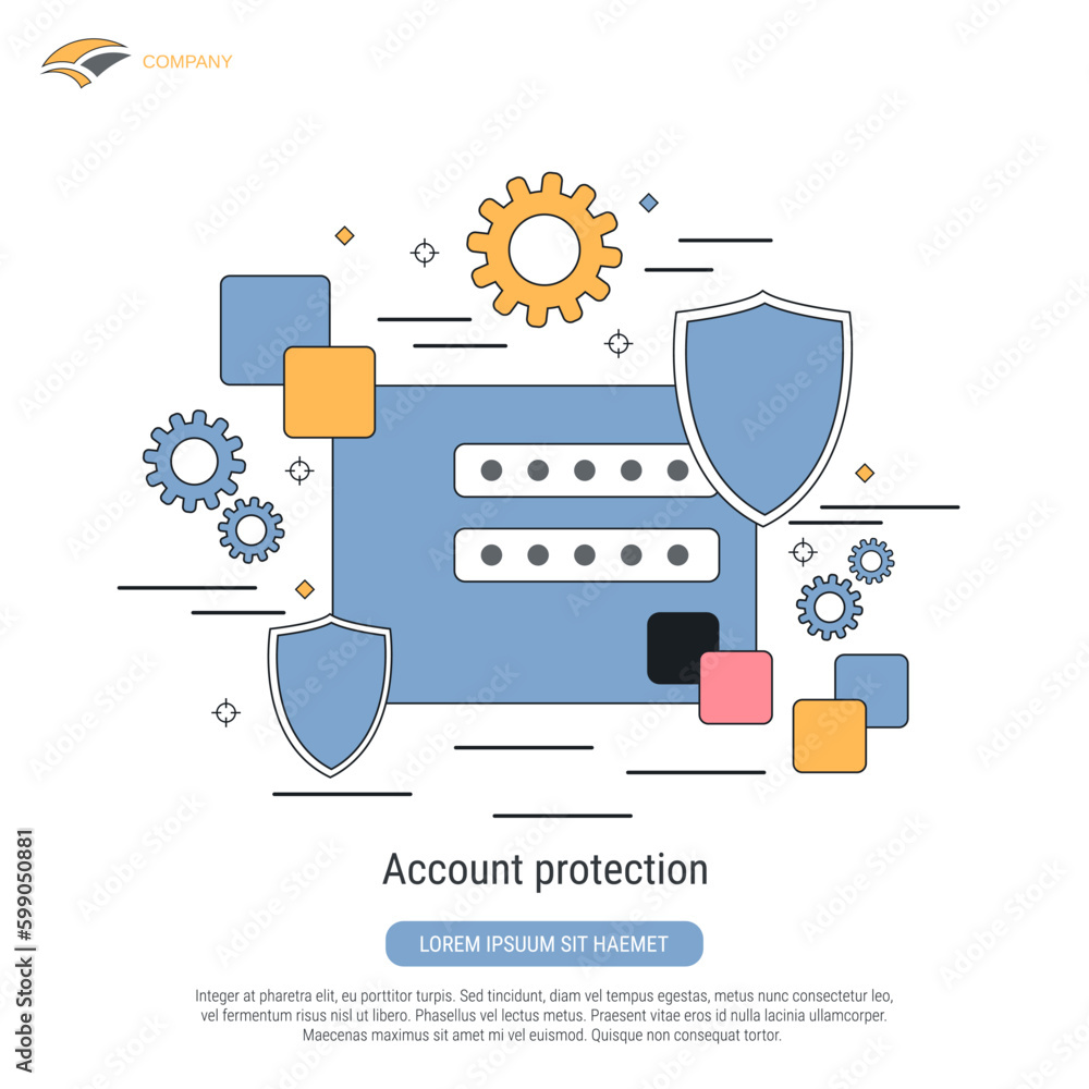 Aufkleber account protection, computer security, data privacy, access control flat contour style vector concep