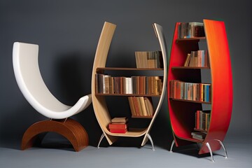 Retro Chic Bookshelves with Modern Design Elements. Generative AI.
