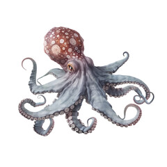 Beautiful watercolour illustration of a purple octopus. Vector octopus on a white background