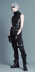 Naklejka premium Young Man in Leather Punk Fashion. Generative AI.