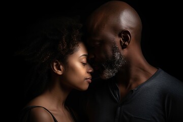 Black Couple in Intimate Embrace. Generative AI.