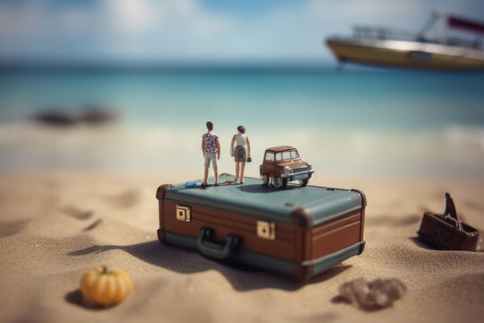 vintage summer holiday travel miniature concept photography, generative AI