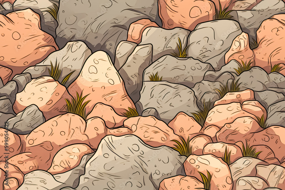 Poster tile. seamless pattern with rocks in cartoon style. generative ai