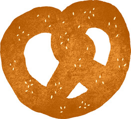 Pretzel stylized textured illustration isolated on the transparent background. Bakery and cafe motif