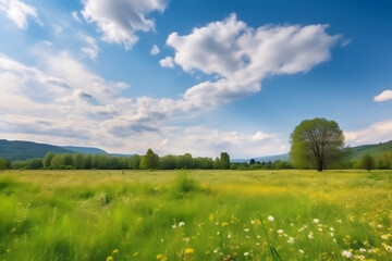 Beautiful natural spring summer landscape of meadow (generative AI)