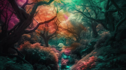 Fototapeta na wymiar Dream magic forest. Illustration AI Generative.