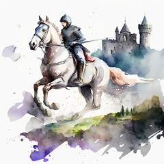 Naklejka premium Medieval Knight Watercolor Art v3, 300 DPI PNGs, High Resolution, Knights in Amour, Knight Headshots, Knight on Horseback - Generative AI