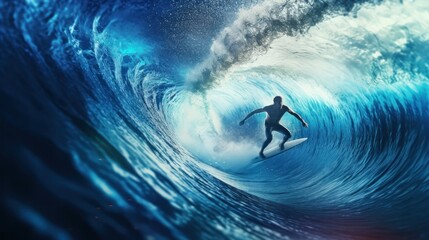 Surfer in ocean. Illustration AI Generative.