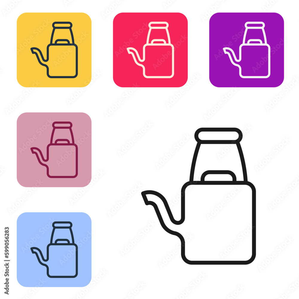 Poster black line watering can icon isolated on white background. irrigation symbol. set icons in color squ