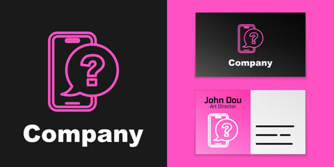 Pink line Telephone 24 hours support icon isolated on black background. All-day customer support call-center. Full time call services. Logo design template element. Vector